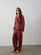 audreyyang 100 Percent Polyester Loose Fit Burgundy Women Wide Leg Pants