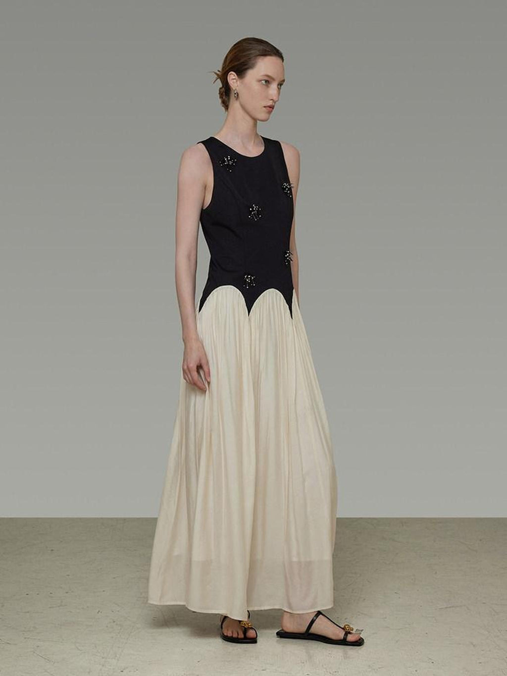 unspoken Elegant Beaded High Waist A Line Sleeveless Office Polyester Maxi Dresses