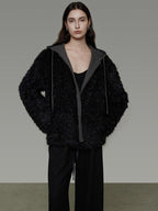 unspoken Warm Minimalist Commuter Loose Fit Zip Layered Women Black Polyester Short Coat