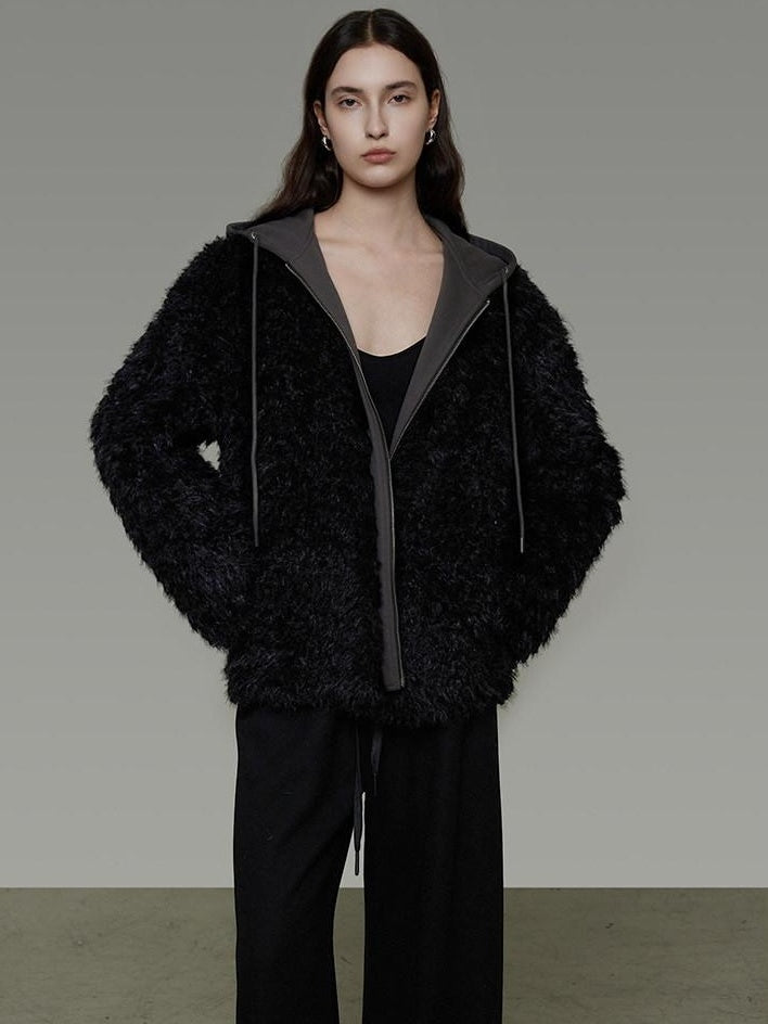 unspoken Warm Minimalist Commuter Loose Fit Zip Layered Women Black Polyester Short Coat