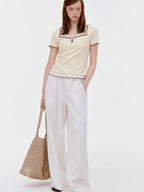 fano Lyocell Cotton Blend Slim Fit Korean Commuter Yellow Short Sleeve T-Shirts