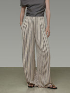 unspoken Minimalist High Waist Elastic Office Loose Striped Polyester Wide Leg Pants