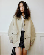 fano Patchwork Plaid Oversized Street Mid Length Cotton Blend Women Trench Coats