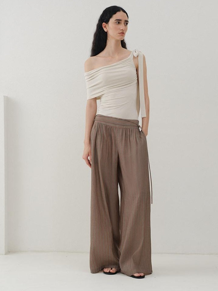 someonesometimes Slim Fit Knit Off Shoulder Casual Solid Apricot Gray Acrylic Stretch Women Top
