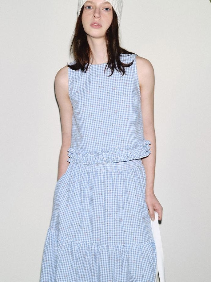 fano 100 Percent Cotton Floral Gingham Ruffle Straight Fit Off Shoulder Crop Tops