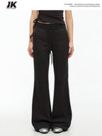 ikyou Minimal Commuter Drawstring Natural Waist Cotton Blend Wrinkle Free Flared Pants