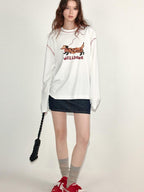 fano Lyocell Stretch Loose Korean Commuter Round Neck Printed Long Sleeve T-Shirts