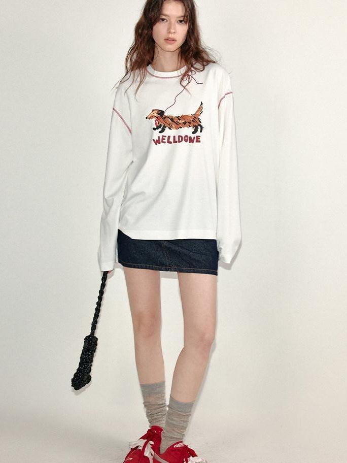 fano Lyocell Stretch Loose Korean Commuter Round Neck Printed Long Sleeve T-Shirts