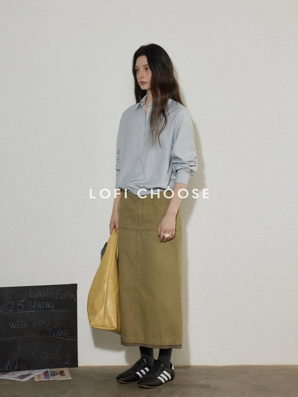 Lofi choose Embroidered Loose Drop Shoulder Collared Workwear For Women Polyester Blouses