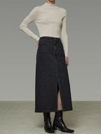 unspoken Warm Buttoned Panel Slim High Waist Long Sleeve Women Black Top & Skirt Sets