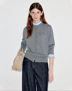 fano Thermal Wool Blend Straight Fit Round Neck Office Classic Heather Gray Cardigans