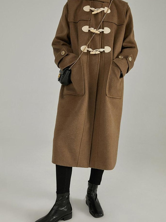 fano Toggle Pocket Minimal Commuter Midlength Women Polyester Blend Long Coats