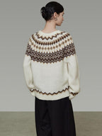 unspoken Warm Colorblock Commuter Loose Fit Crew Neck Pullover Knitwear Beige Sweaters