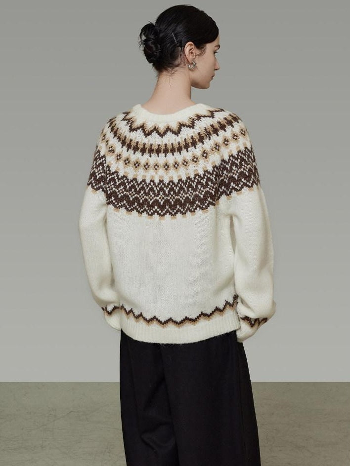 unspoken Warm Colorblock Commuter Loose Fit Crew Neck Pullover Knitwear Beige Sweaters