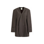 unspoken_Minimalist_V-neck_Long_Sleeve_Tailored_Brown_Polyester_Women_Top_&_Pants_Sets_MISSTT