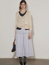 Lofi choose Silk Blend V-neck Oversized Pullover Simple Women Solid Knit Sweaters
