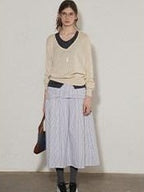 Lofi choose Silk Blend V-neck Oversized Pullover Simple Women Solid Knit Sweaters