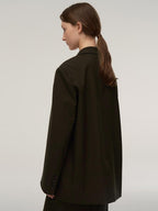 someonesometimes Pocketed Loose Blazer Workwear Women Green Coffee Acrylic Top & Skirt Sets