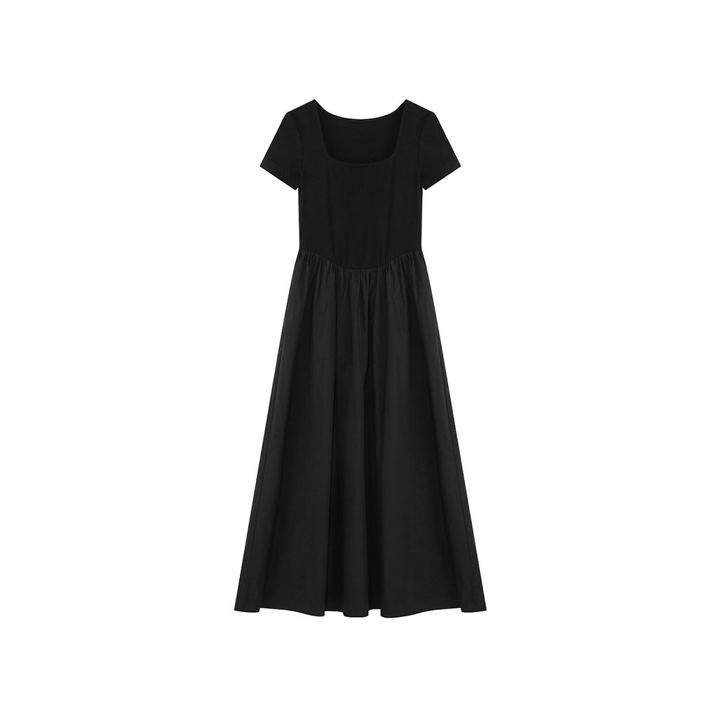 fano_Cotton_High_Waist_A_Line_Square_Neck_Short_Sleeve_Office_Casual_Maxi_Dresses_MISSTT