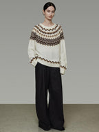unspoken Warm Colorblock Commuter Loose Fit Crew Neck Pullover Knitwear Beige Sweaters