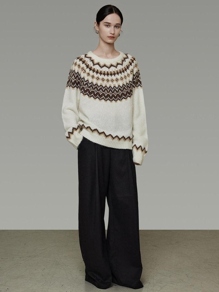 unspoken Warm Colorblock Commuter Loose Fit Crew Neck Pullover Knitwear Beige Sweaters