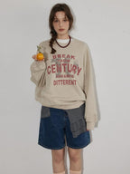 Lofi choose Oversized Letter Print Crewneck Pullover Commuter Style Women Oatmeal Sweatshirt