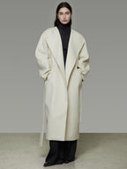 unspoken Lambswool Blend Tie Waist Oversized Commuter Longline White Wool Coats
