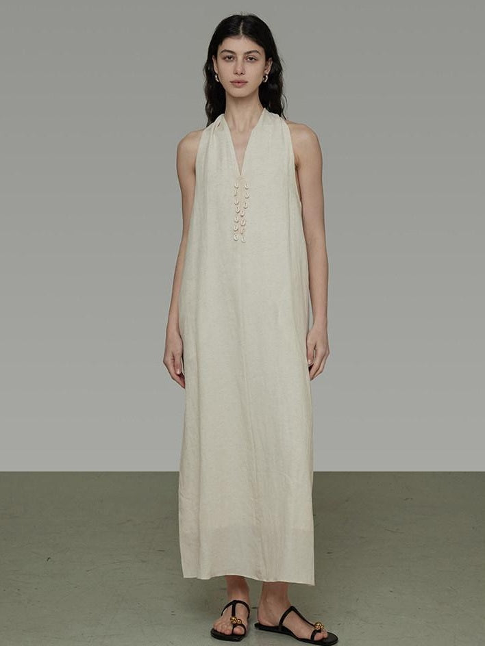 unspoken Soft Tencel Blend Minimal Halter Vneck Aline Relaxed Waist Maxi Dresses