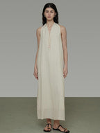 unspoken Soft Tencel Blend Minimal Halter Vneck Aline Relaxed Waist Maxi Dresses
