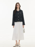 ikyou Shape Retaining A Line High Waist Drawstring Women Cotton Nylon Midi Skirts