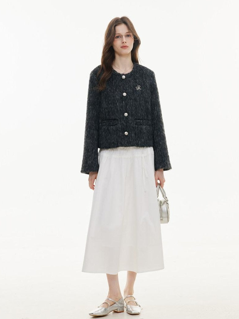 ikyou Shape Retaining A Line High Waist Drawstring Women Cotton Nylon Midi Skirts