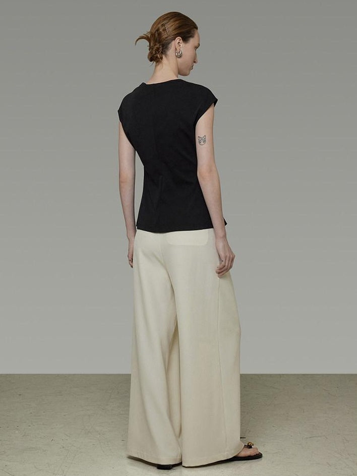 unspoken Soft Cotton V-neck Slim Fit Minimalist Women Black White Off Shoulder Crop Tops