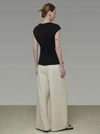unspoken Soft Cotton V-neck Slim Fit Minimalist Women Black White Off Shoulder Crop Tops