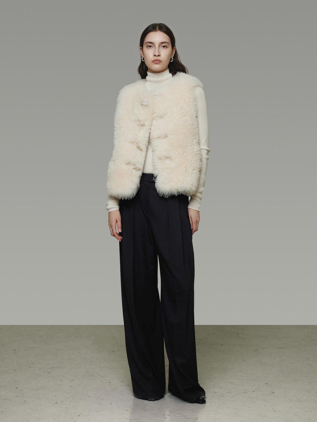 unspoken Wool Fleece Lined Single Button V-neck Tailored Workwear Beige Cropped Jackets