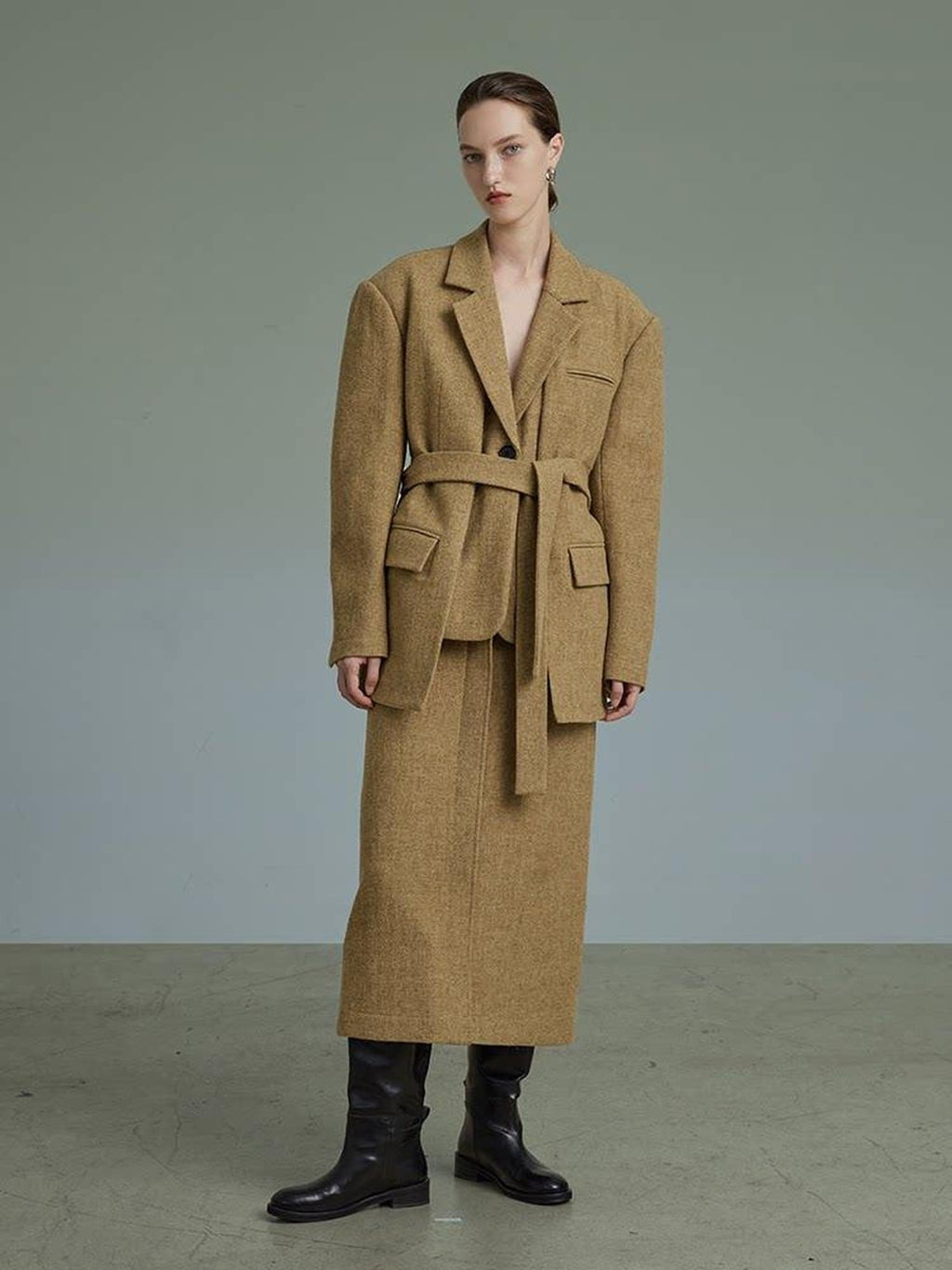 unspoken Wool Single Button Notched Lapel Loose Fit Rice Yellow Young Women Blazers