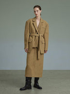 unspoken Wool Single Button Notched Lapel Loose Fit Rice Yellow Young Women Blazers