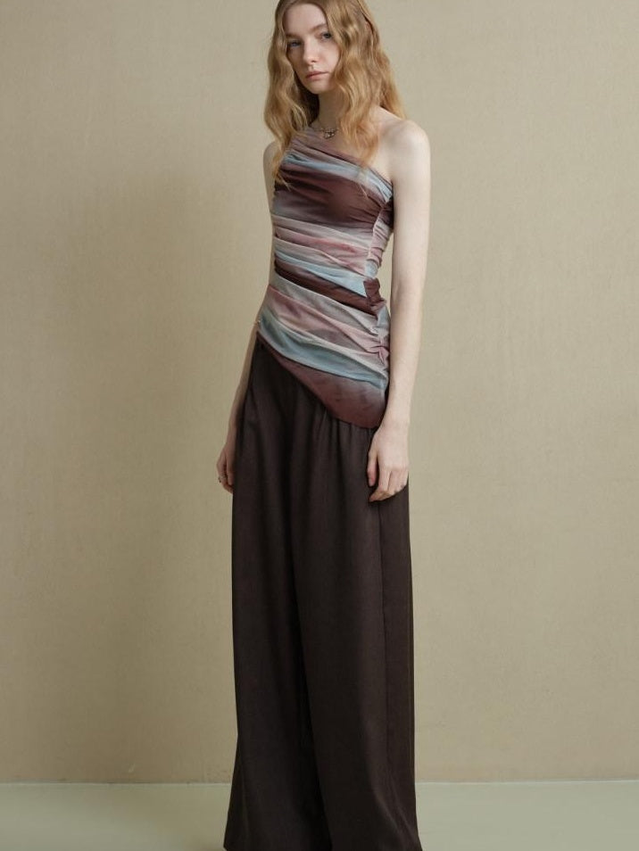 someonesometimes Breathable Tie Dye Stripe Print Slim Fit Versatile Women Off Shoulder Crop Tops
