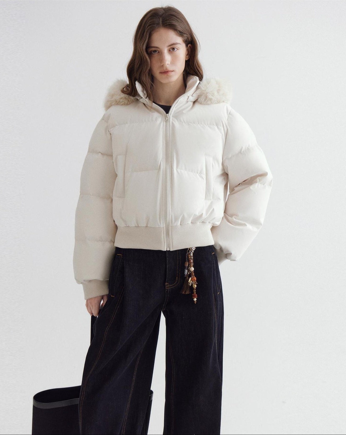 fano 90% White Duck Down Warm Hooded Korean Commuter High Waist Women Down Jackets