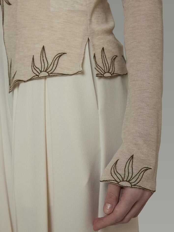 unspoken Embroidered Floral V-neck Slim Fit Bell Sleeve Casual Women Polyester Blouses
