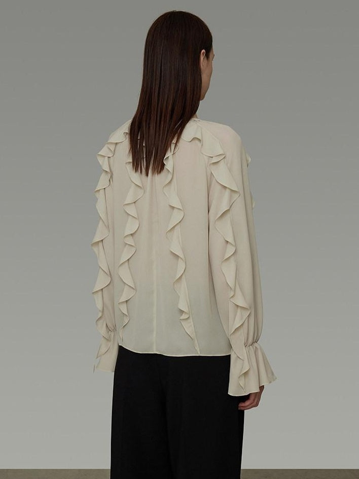 unspoken Breathable Soft Minimalist Commuter Loose Bell Sleeve V-neck Office Blouses