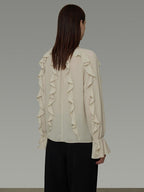 unspoken Breathable Soft Minimalist Commuter Loose Bell Sleeve V-neck Office Blouses