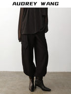 audreyyang High Waist Korean Workwear Black Polyester Viscose Wide Leg Pants