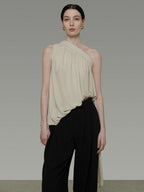 unspoken Polyester French Asymmetric One Shoulder Loose Fit Women Solid Camisoles