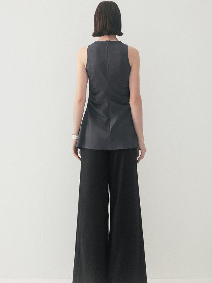 someonesometimes Satin Strappy Original Design Slim Fit Elegant Gray Off Shoulder Crop Tops