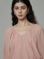 unspoken Breathable Linen Lyocell Blend Minimal A Line V-neck Pleated Women Maxi Dresses