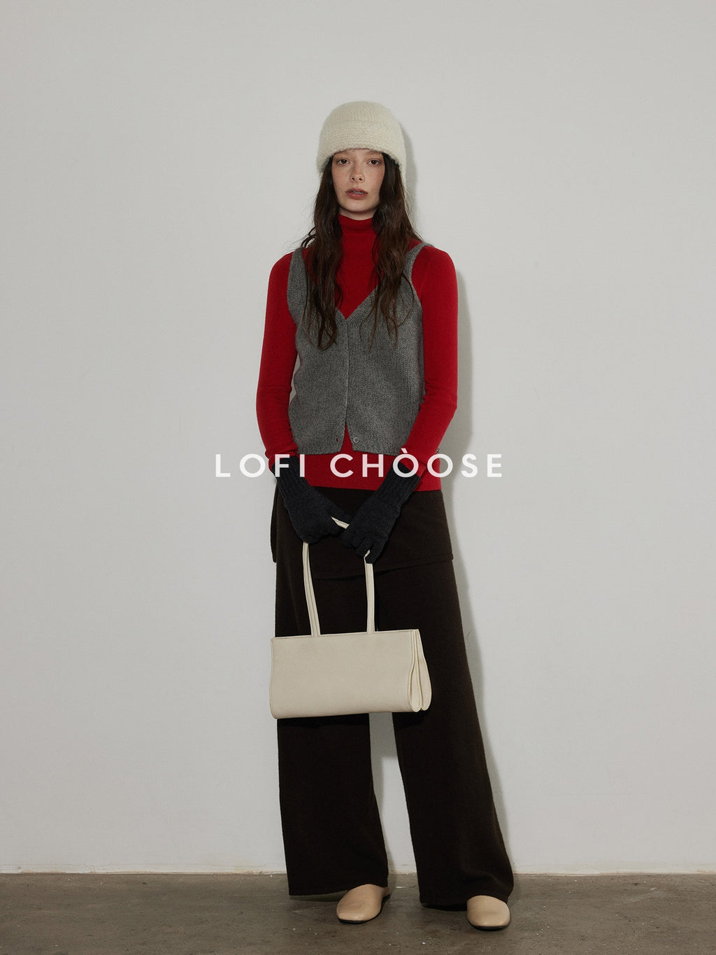 Lofi choose Pure Wool V-neck Cropped Button Front Office Sleeveless Knit Women Vests
