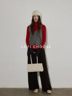 Lofi choose Pure Wool V-neck Cropped Button Front Office Sleeveless Knit Women Vests