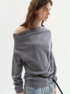 fano Minimalist Office Regular Asymmetric Neck Batwing Sleeve Women Nylon Sweaters