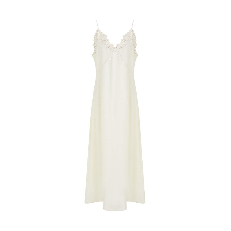 unspoken_Embroidered_Tencel_A_Line_Cami_V-neck_Natural_Waist_Office_White_Maxi_Dresses_MISSTT