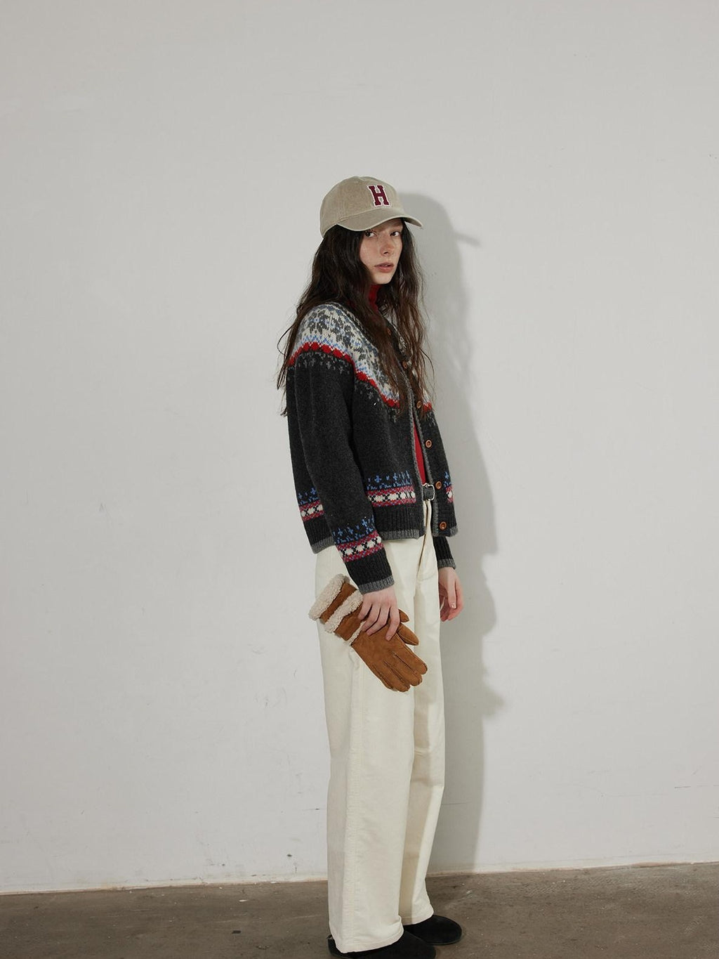 Lofi choose Lightweight Geometric Button Round Neck Loose Fit Office Women Knit Cardigans